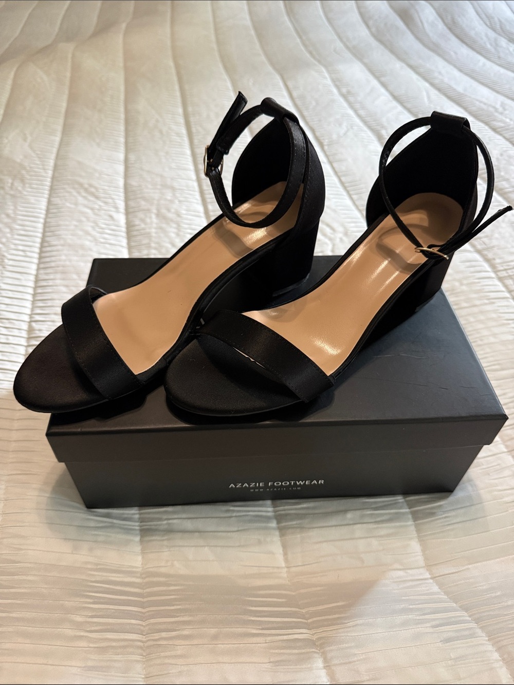 Azazie Black Ankle-Strap Block Heels